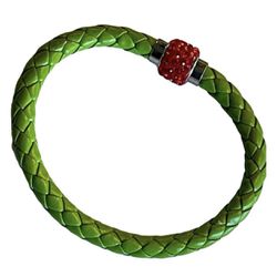 Original Designer Runway Style Bracelet Lime Green Braided Art Ruby Rhinestone Collection Fashion Unisex Men Women Crystal Magnet Clasp