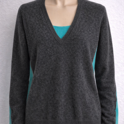 Aqua Cashmere 100% Cashmere Sweater V-Neck Gray Teal Size M Soft