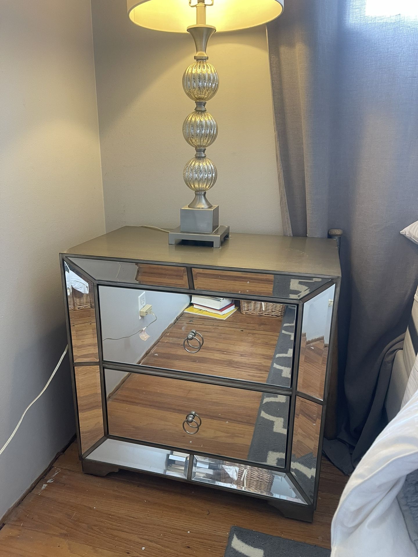 Mirrored Nightstand - (2)