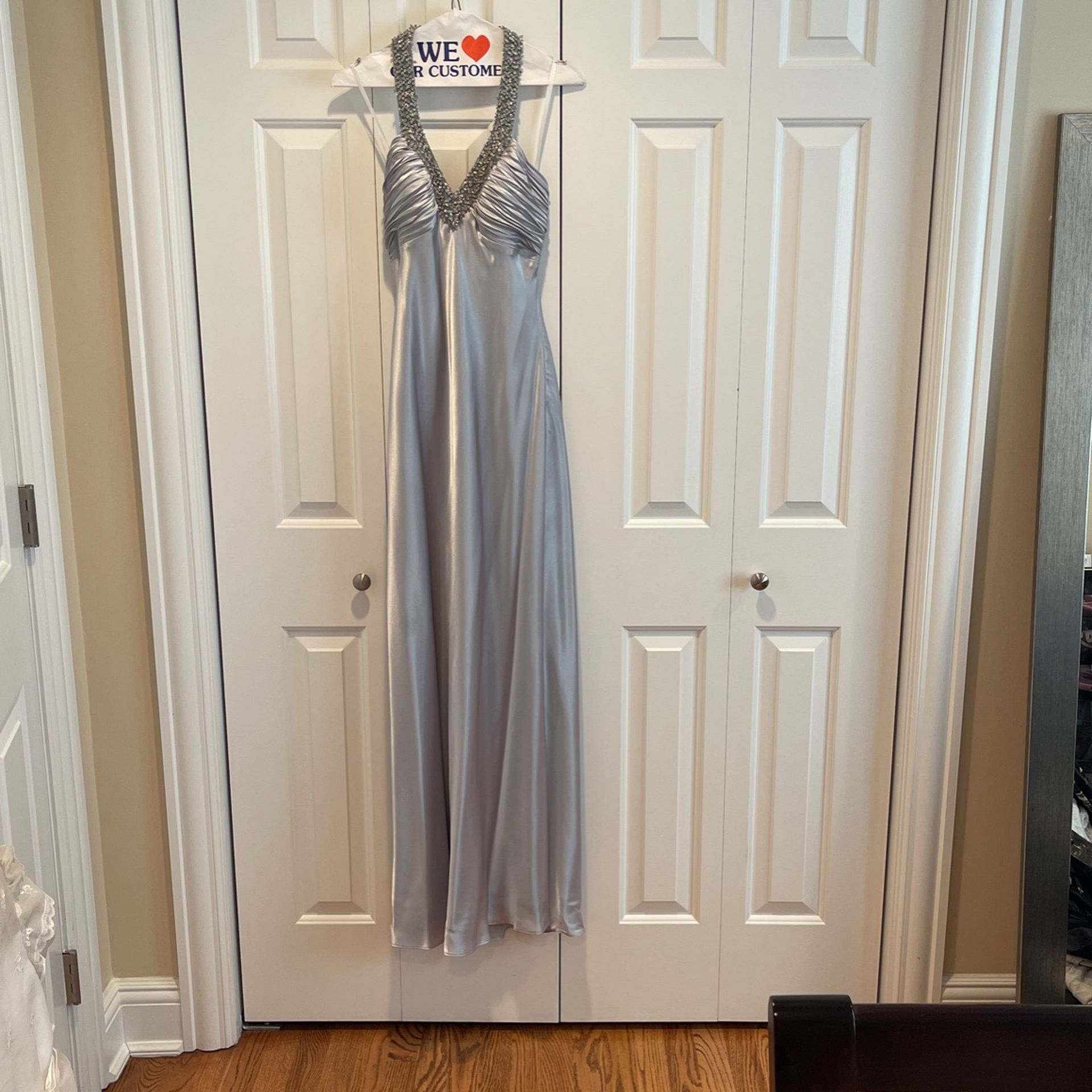 Silver Gown Halter Beaded