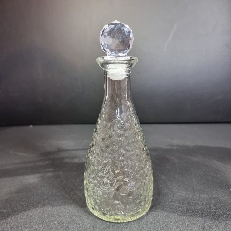 Decorative Hammered Glass Bottle with Crystal Cut Stopper
