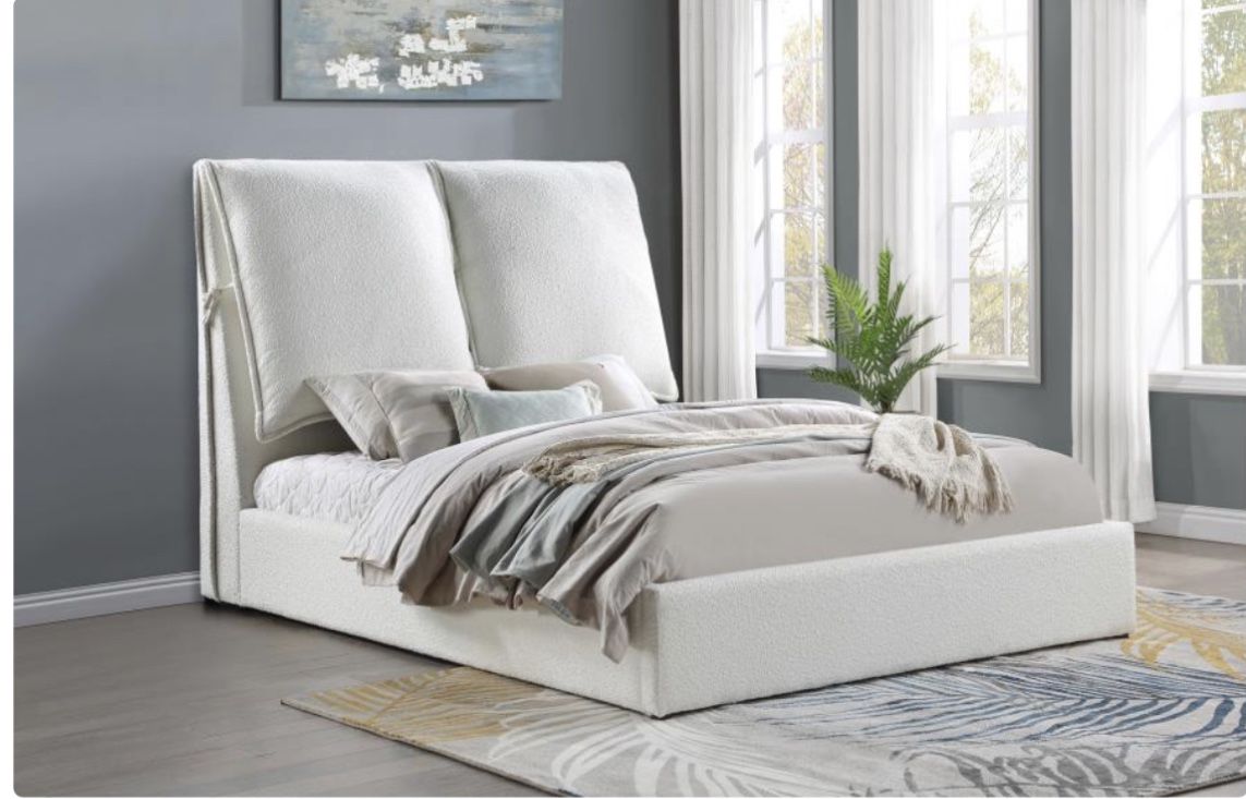 Gwendoline Upholstered Eastern King Platform Bed with Pillow Headboard White Finance Options Available.
