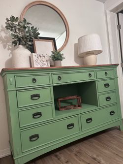 🌿 Farmhouse Green Accent Cabinet / Console 🌿