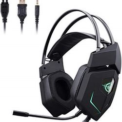 Gaming Headset, GAKOV MV3 USB PC Gaming Headphones Super Bass Noise Cancelling Over Ear Earphones with Memory Foam Ear Cushions Compatibility w Xbox A