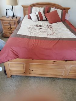 Queen bed frame head /foot board with  mattress ,box and side night stand.
