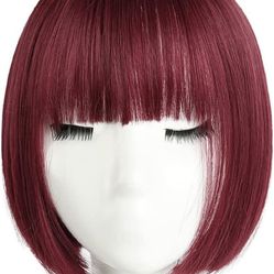 Costume Short Wigs Burgundy Short Bob Wig with Bangs Daily 10" Straight Synthetic Halloween Cosplay Party Girls Hair Wigs for Women