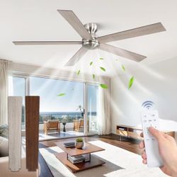 Standard 60-inch industrial ceiling fan, for indoor and outdoor use, brushed nickel finish, 6 speeds, flush mount, no lights, with remote control