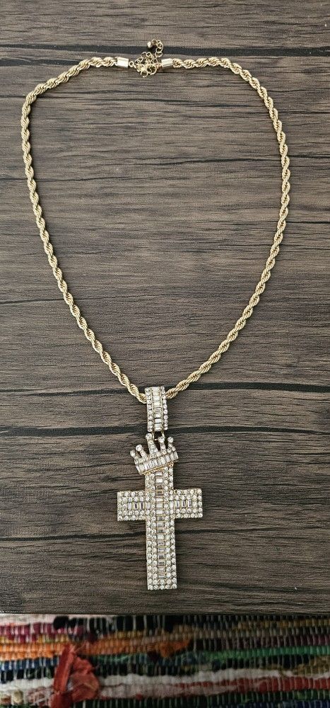 🎁💎 Father’s Day Bling for the King! 👑💎Jewelry Crown Cross Pendant Necklace with Chain Gold Filled Micro Pave CZ Zricon Bling Necklace