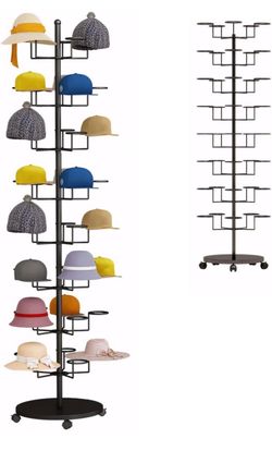 New Standing Hat Rack Stand, Cowboy Hat Rack with 40 Hooks 8 Tier Metal Hat Organizer Rack, Floor Hat Display Rack for Home Store Vendors(Black,8 Tier