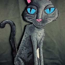 Coraline’s Black Cat – Hand-Painted Wood Art (Just Under 2ft)