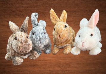 VINTAGE 2011 KIDS OF AMÉRICA COLLECTIBLE BUNNY STUFFED ANIMAL. LOT OF 4 TOYS