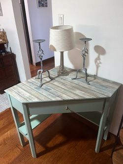Corner Writing Table with lamp and Candle stick holders