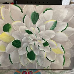 Wall Art hand painted original on canvas  Flower blossom white and green
