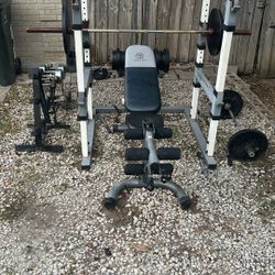 Home Gym, Bench, Plates, Dumbbells 