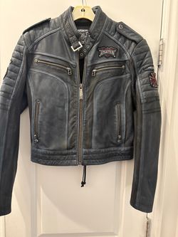 Affliction Leather Moto Jacket with Patches