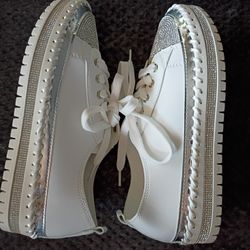 Stylish White Rhinestone Sneakers US 9-9 1/2. Never Worn.