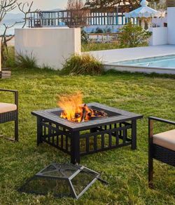 Outdoor Square Fire Pit Metal Garden Stove Brazier For Barbecue Heating