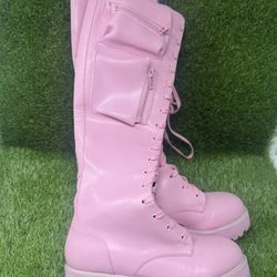 Dollskill Pink Sugar Thrillz Bubblegum Obsidian Pocket Combat Boots Size 10