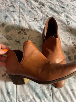 Brown Leather Ankle Booties with Block Heel