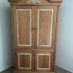 Light Pine Wood Armoire - Spacious Storage Cabinet in Great Condition