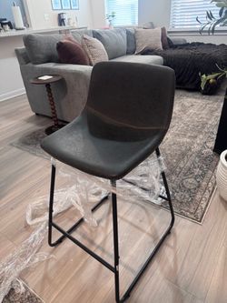 Dark Grey Faux Leather Bar Stools (Set of 3)