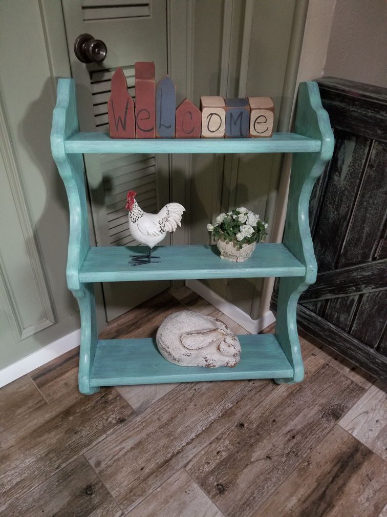 Teal Distressed Wall Hanging Shelve