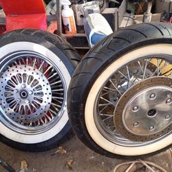 Shinko Whitewall Motorcycle Tires And Chrome Spoke Wheels Front And Rear