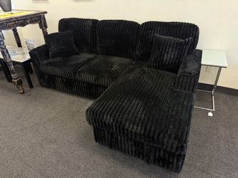 Black Corduroy Sectional Sofa with Ottoman