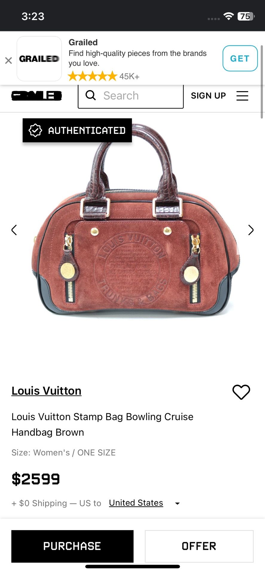 Louis Vuitton Louis Vuitton Stamp Bag Bowling Cruise Handbag Brown