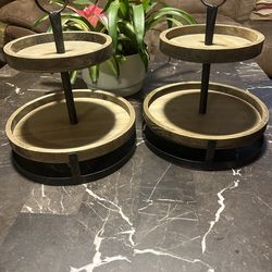 Rustic Wood &Metal tiered trays set of 2. Read Description