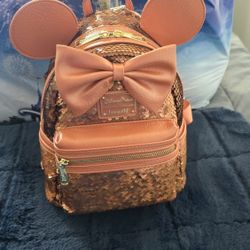 NEW Loungefly Disney Minnie Mouse Sequin Peach Punch Backpack Stunning SALE