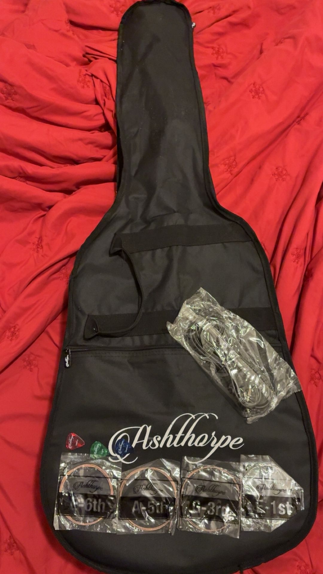 Ashthorpe Acoustic-Electric Guitar + Case & Accessories – $60