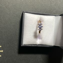 Vintage 10K Gold Diamond Tanzanite Three Stone Ring