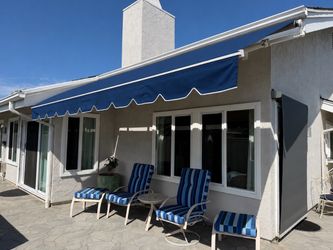 Sunbrella® Marine Grade Ocean Blue Awning 8'6 x 13'10 white valance (#6) NEW