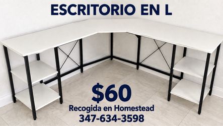 L-Shaped Desk with Side Shelves