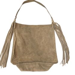 DKNY Leather Suede Fringe Shoulder Bag Purse Boho Hippie Brown 