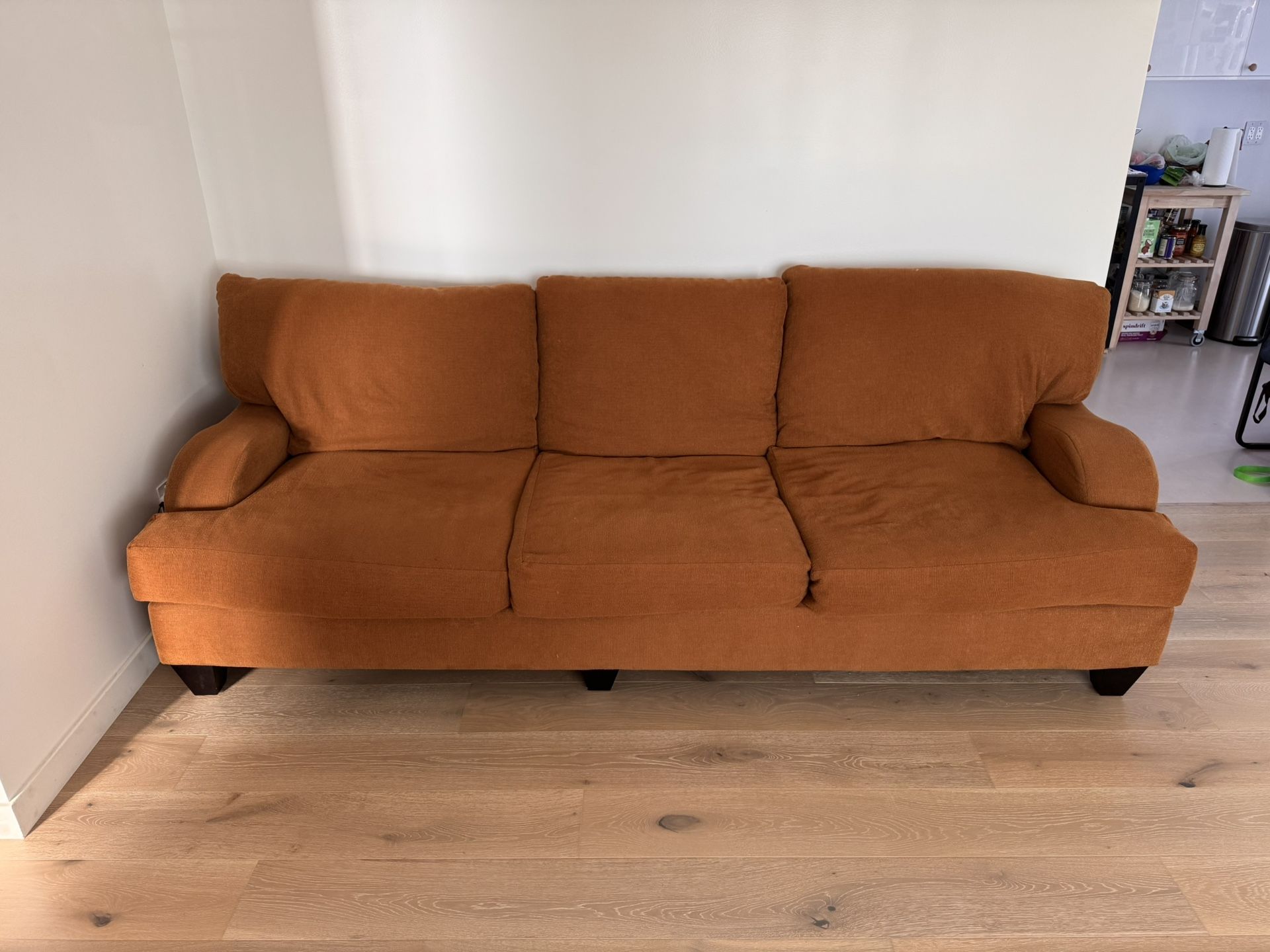 9 Foot Couch Burnt Mustard, Living Spaces 2013-ish