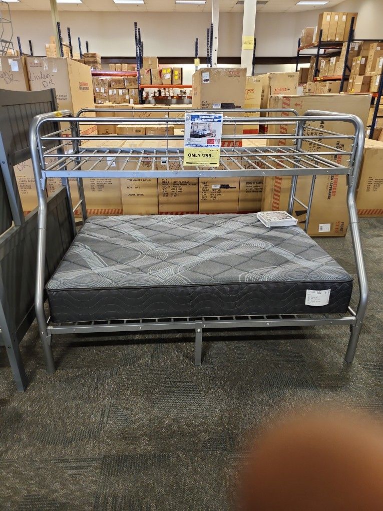 Twin Over Full  Silver Metal Bunk bed 