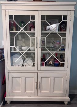 White Wood China Cabinet with Glass Doors