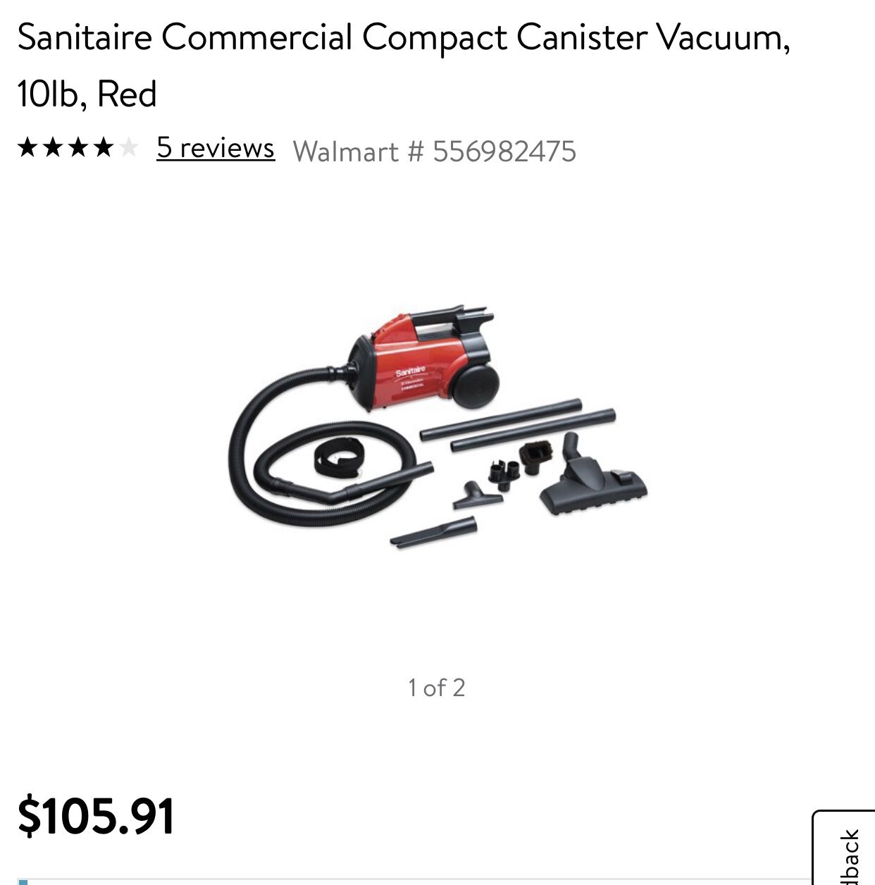 Sanitaire Commercial Compact Canister Vacuum, 10lb, Red