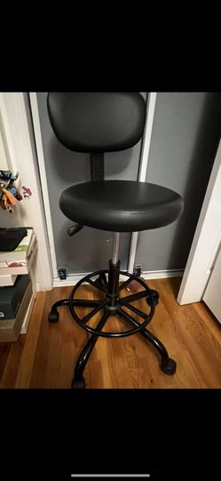 Drafting Chair with Backrest – Adjustable Foot Rest Rolling Stool with Wheels, PU Leather Swivel Stool for Office Spa Studio Lab Counter Salon Home Wo