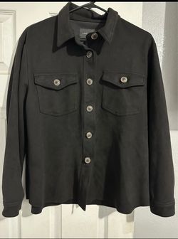 Black Button-Up Shacket with Chest Pockets size L