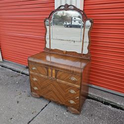 Antique Art Deco 3 Drawer Dresser + Mirror
