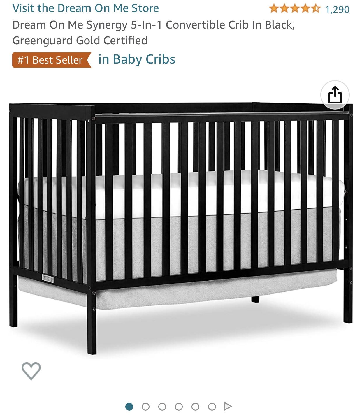 Dream On Me Synergy 5-In-1 Convertible Crib - Black
