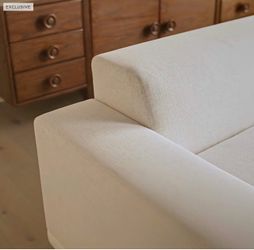 Cream Fabric Sofa with Square Arms