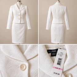 R&K White Jacquard Skirt Suit Size 6P