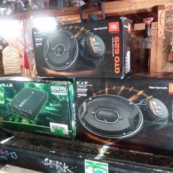 NEE JBL GTO SERIES 939 6X9 S & 6.5 3 WAY SPEAKERS WITH ROCKVILLE 5 CHANNEL HYBRID CLASS A,B & D AMP