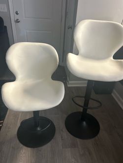 Set of 2 Adjustable Bar Stools – White & Black Modern