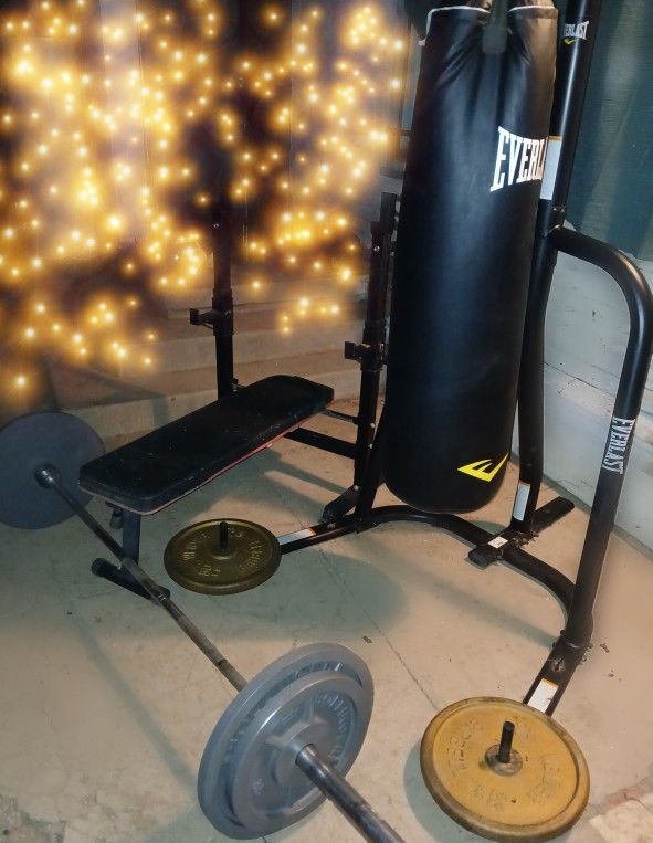 Olympic Weight Bar Olympic Weights Standard Weights Bench Punching Bag With Stand Home Gym