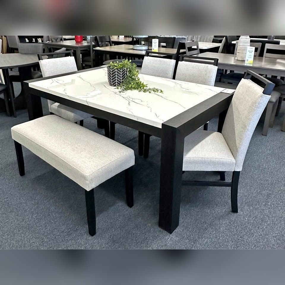 6PC Marble top Black Dining table set